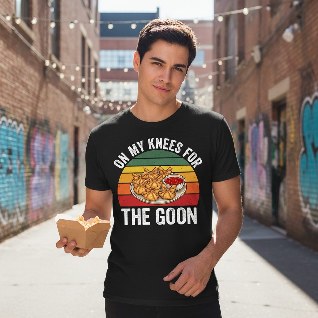 On My Knees for the Goon crab rangoon T-Shirt Black lifestyle mockup