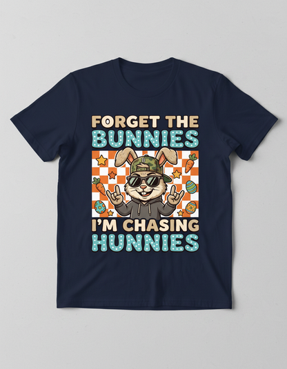 Funny Cool Easter Bunny Chasing Hunnies Design T-Shirt - Navy