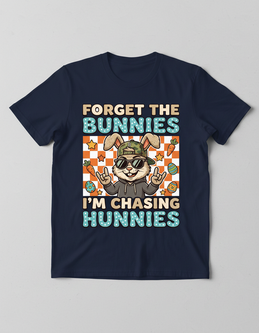 Funny Cool Easter Bunny Chasing Hunnies Design T-Shirt - Navy