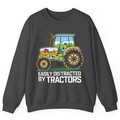 Easily Distracted by Tractors farming Sweatshirt Dark Heather product mockup