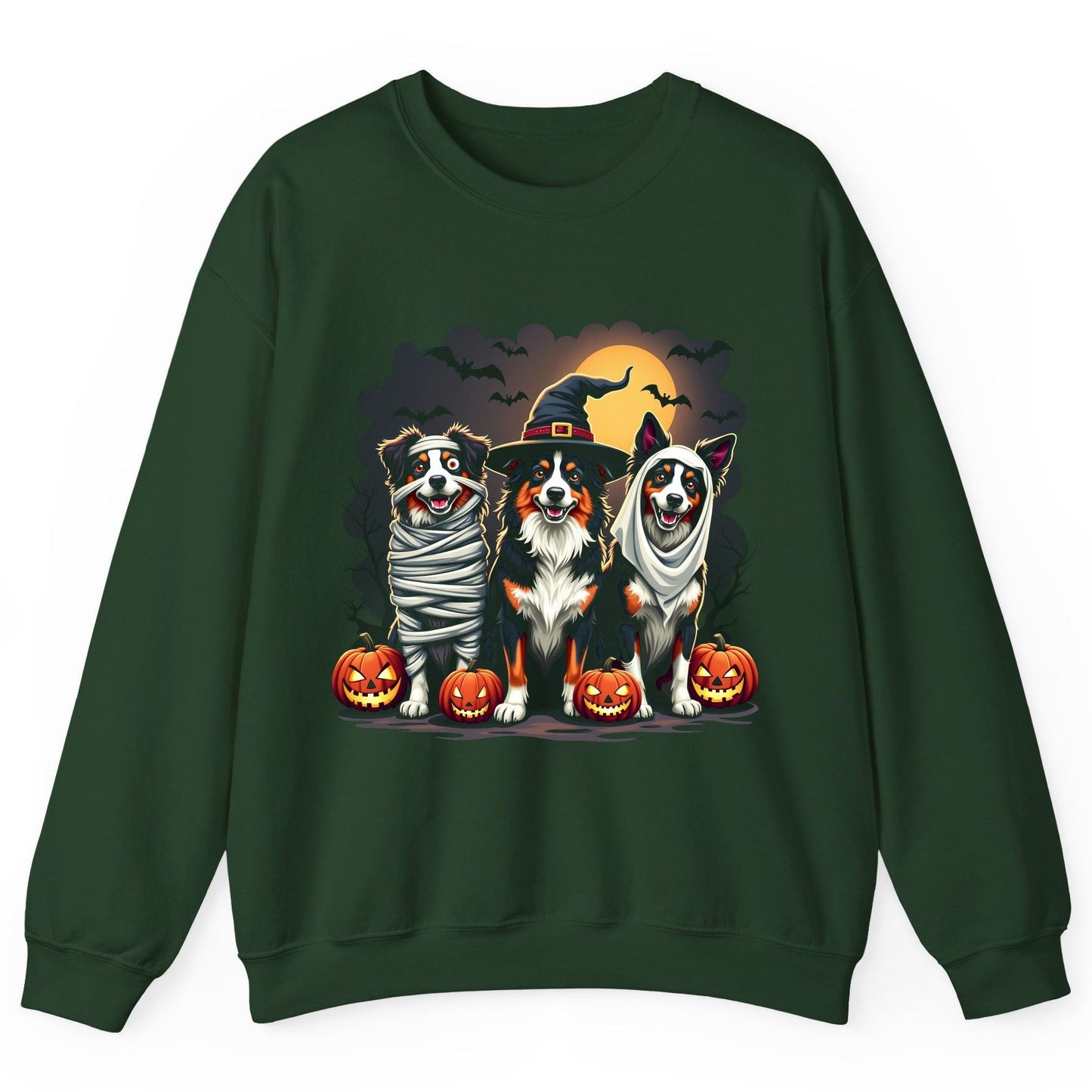 Australian Shepherd Halloween Dogs australian shepherd dogs Sweatshirt Forest Green product mockup