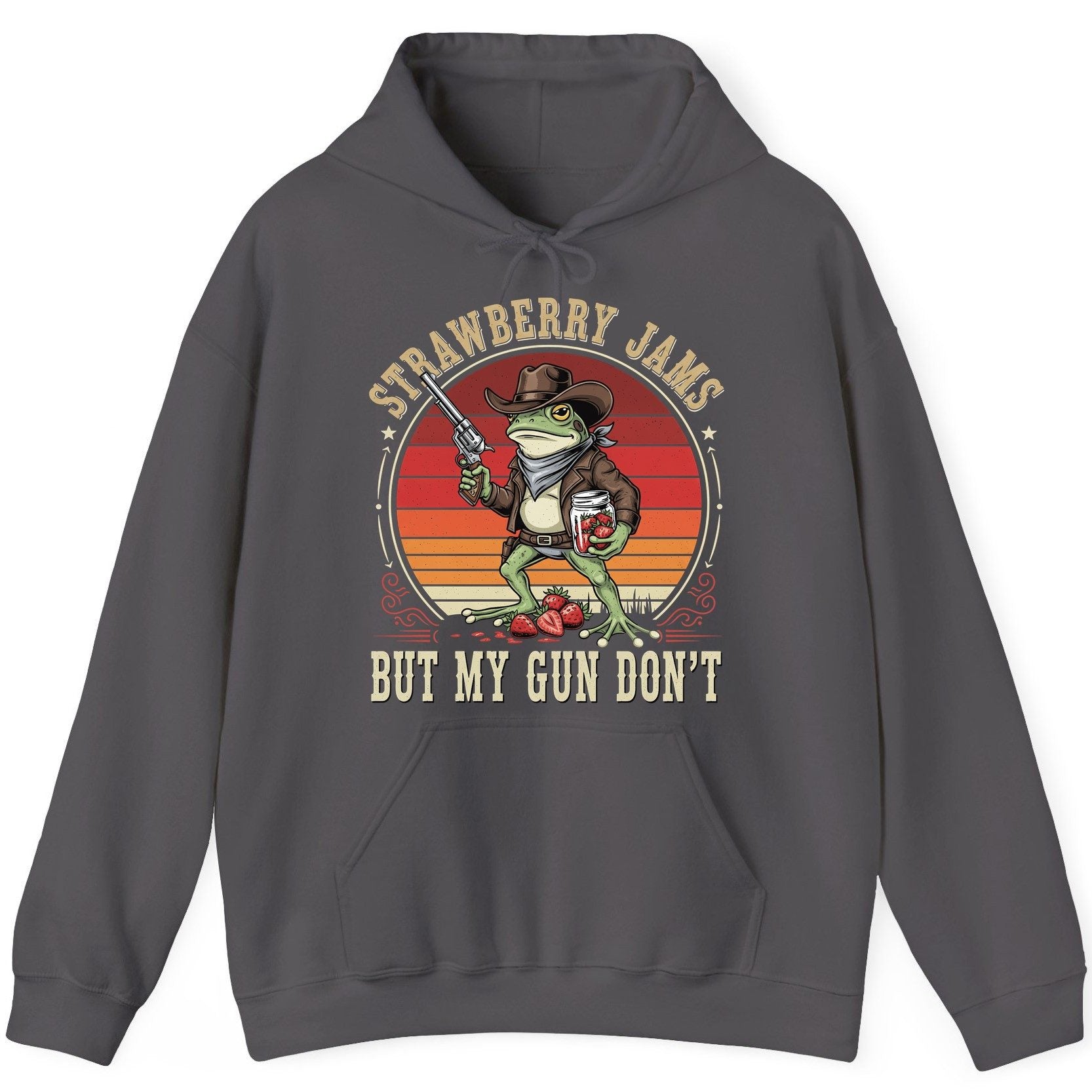 Strawberry Jams but My Gun Don't cowboy frog Hoodie Charcoal product mockup
