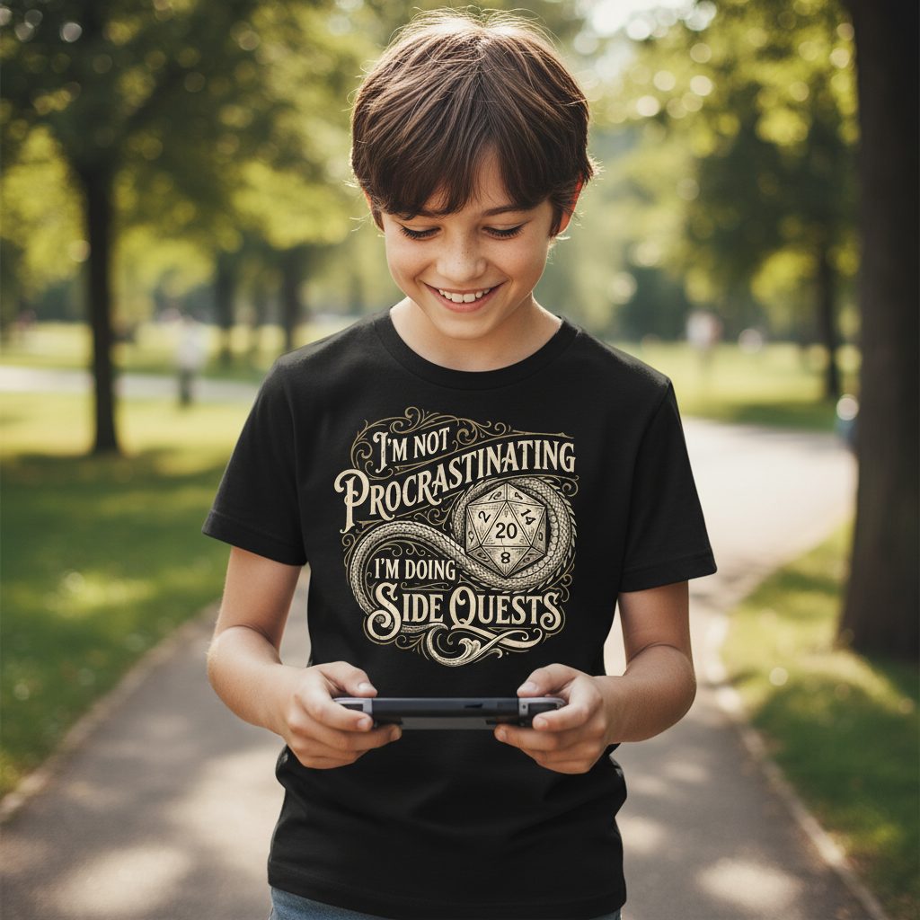 I'm Not Procrastinating I'm Doing Side Quests rpg gaming Youth T-Shirt Black lifestyle mockup