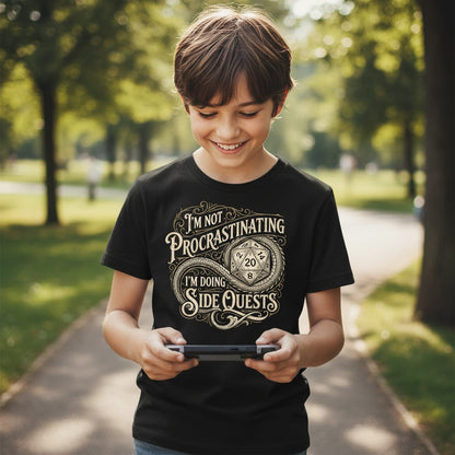 I'm Not Procrastinating I'm Doing Side Quests rpg gaming Youth T-Shirt Black lifestyle mockup