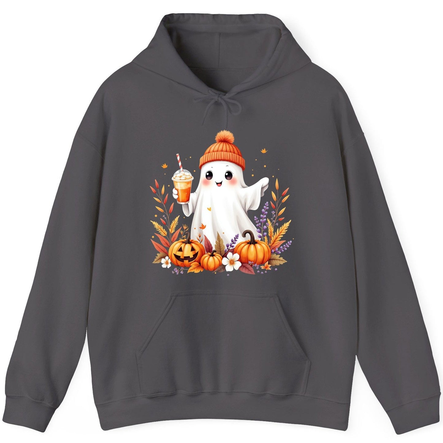 Cute Ghost Pumpkin Spice Latte cute Halloween ghost Hoodie Charcoal product mockup