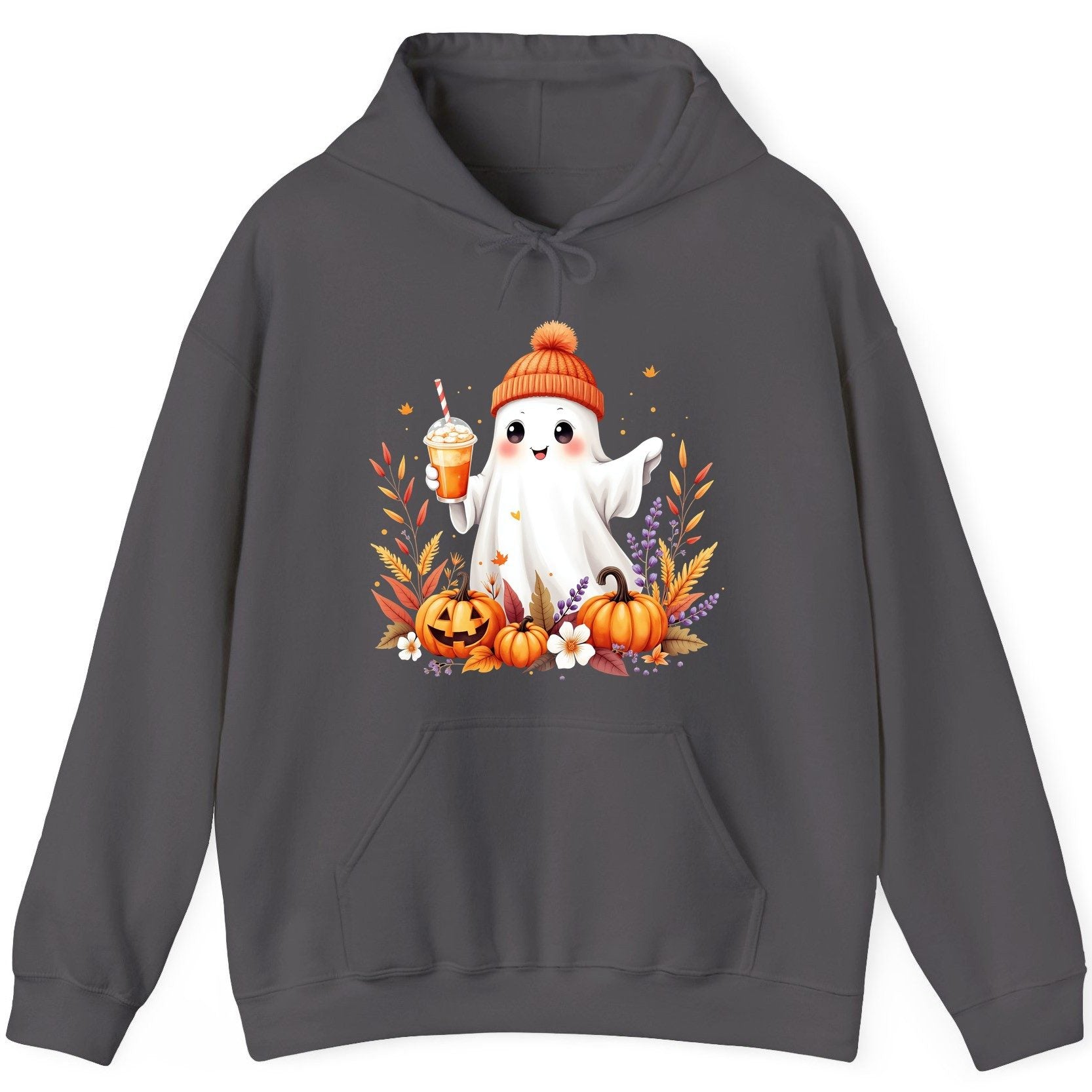 Cute Ghost Pumpkin Spice Latte cute Halloween ghost Hoodie Charcoal product mockup