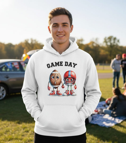 Game Day american football Hoodie White lifestyle mockup