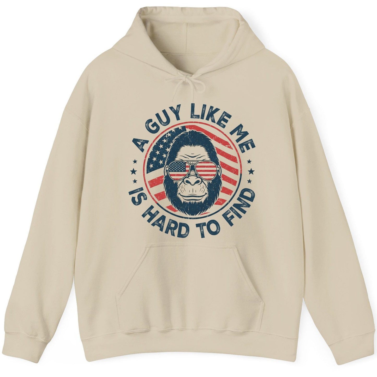 A Guy Like Me Is Hard to Find patriotic bigfoot Hoodie Sand product mockup