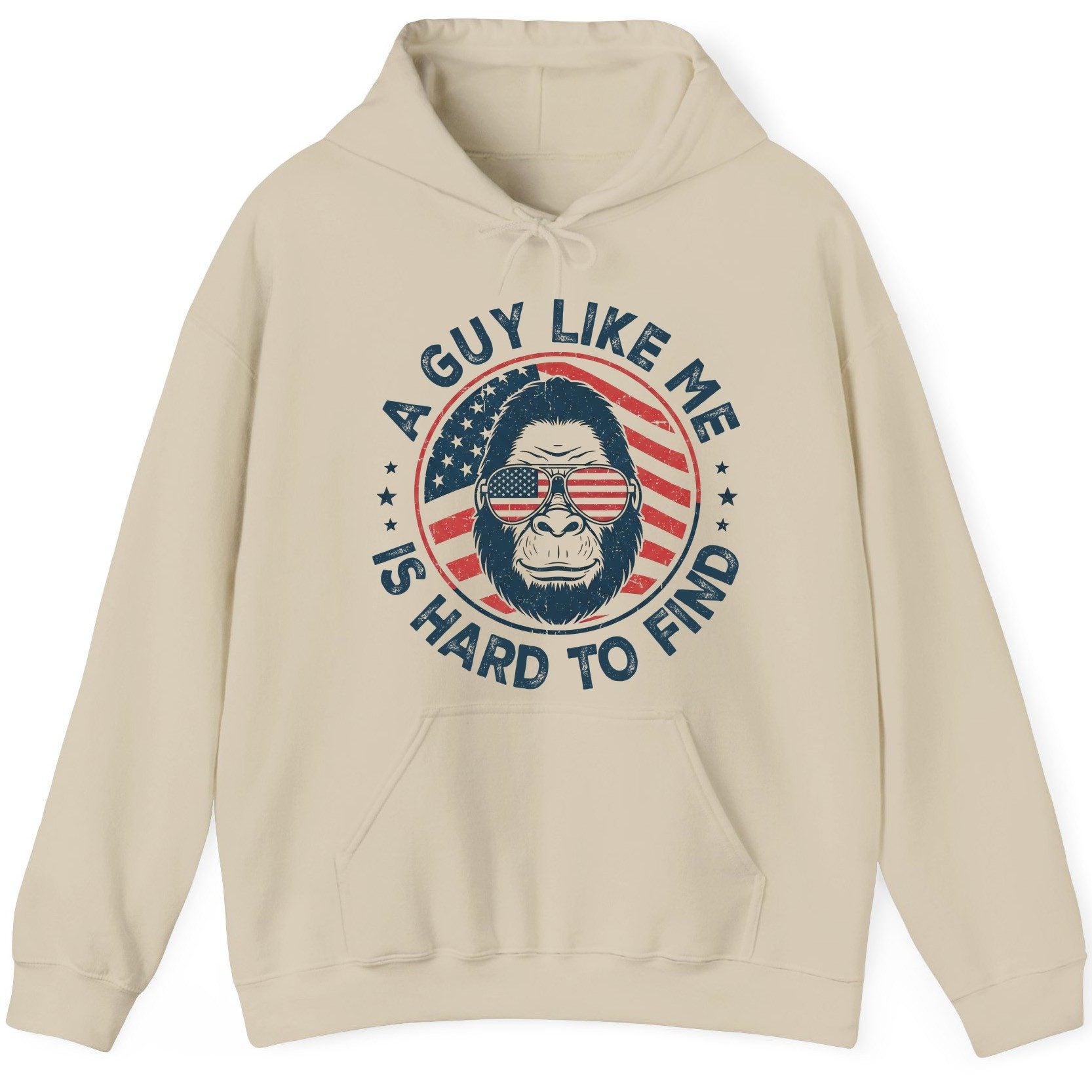 A Guy Like Me Is Hard to Find patriotic bigfoot Hoodie Sand product mockup