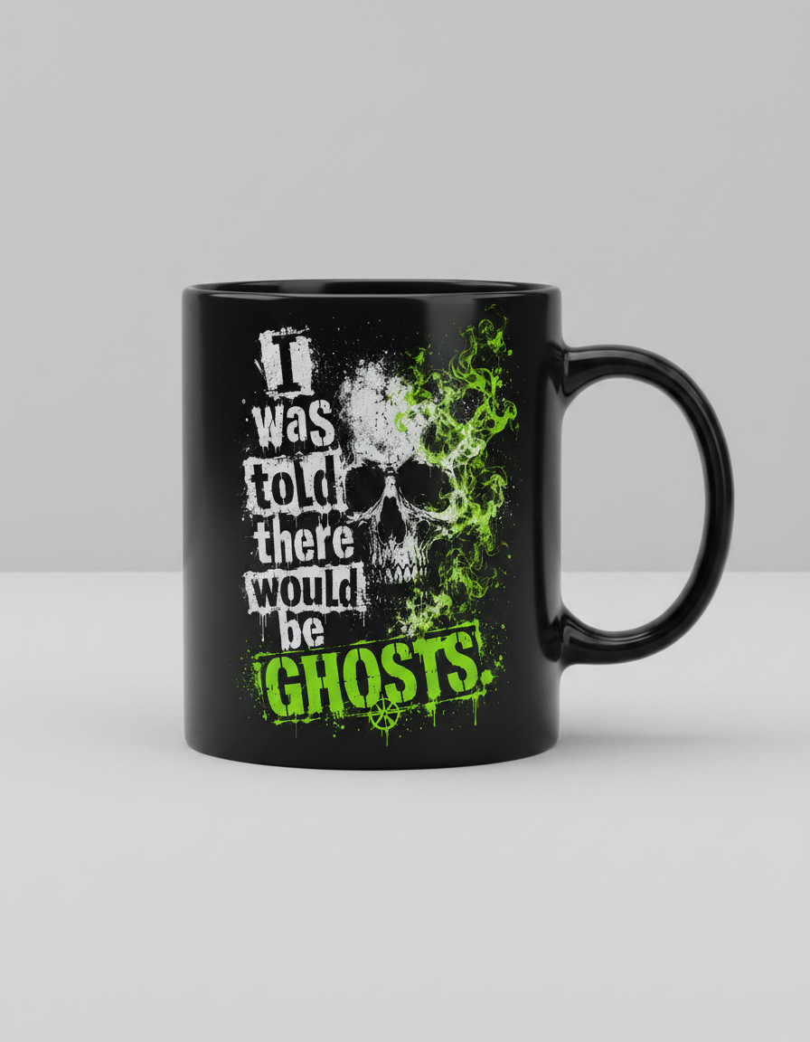 Funny I Was Told There Would Be Ghosts Skull Black Mug - product mockup - Black