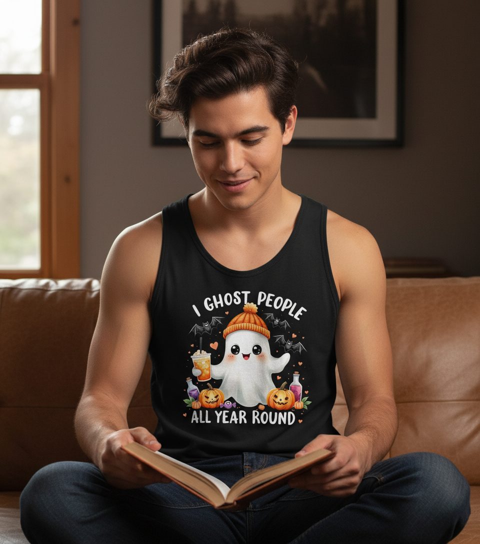 I Ghost People All Year Round cute ghost Tank Top Black lifestyle mockup