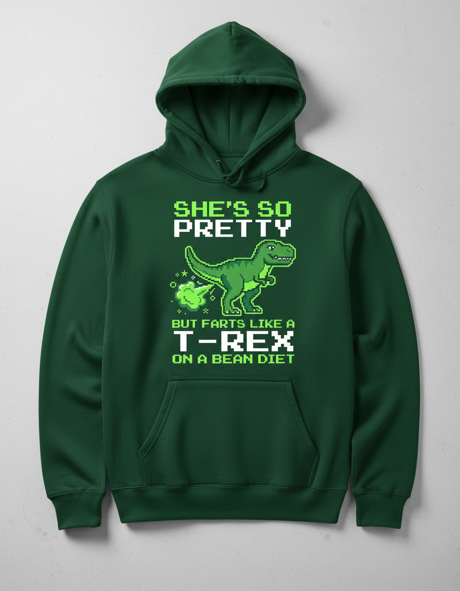 Funny T-Rex Farting Pixel Art Quote Hoodie - Forest Green