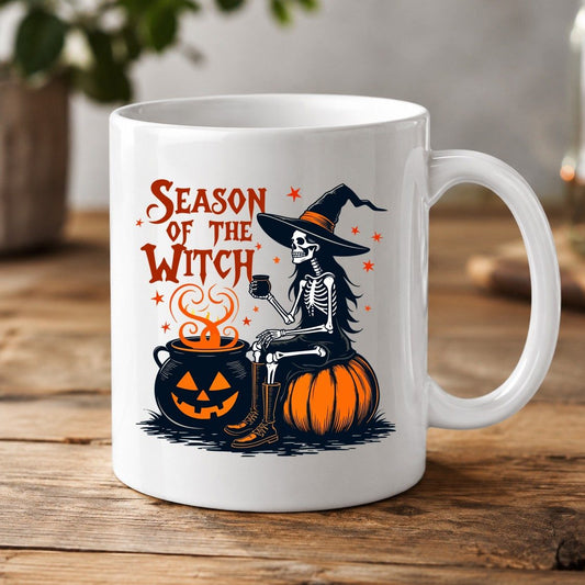 Season of the Witch skeleton witch White Mug White product mockup