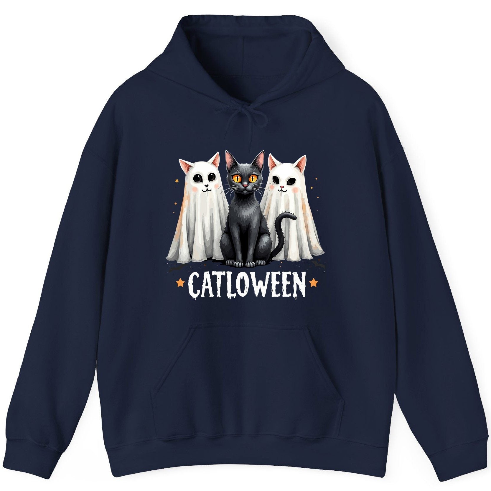 Catloween Halloween cats Hoodie Navy product mockup
