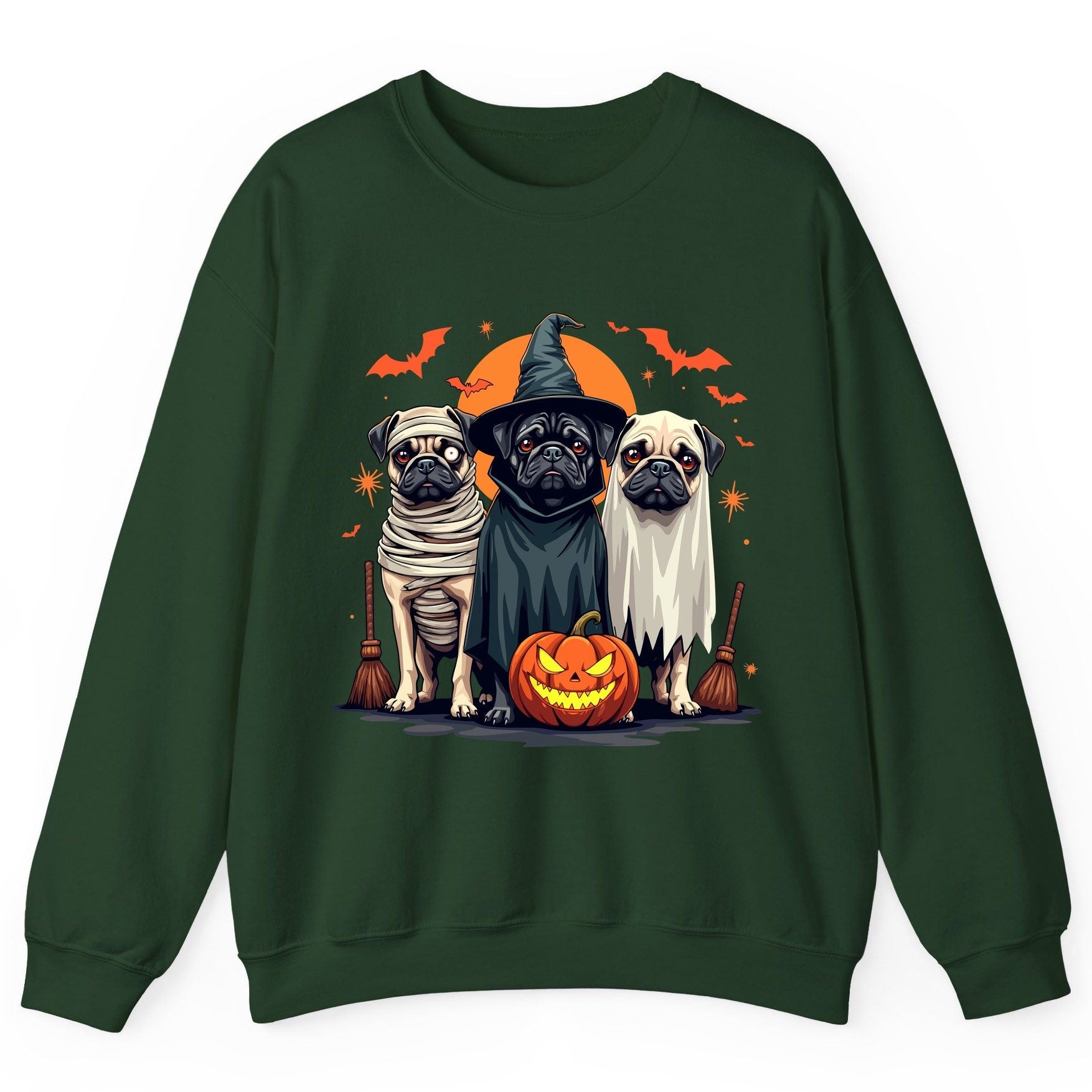 Halloween Pugs Costumes pugs Sweatshirt Forest Green product mockup