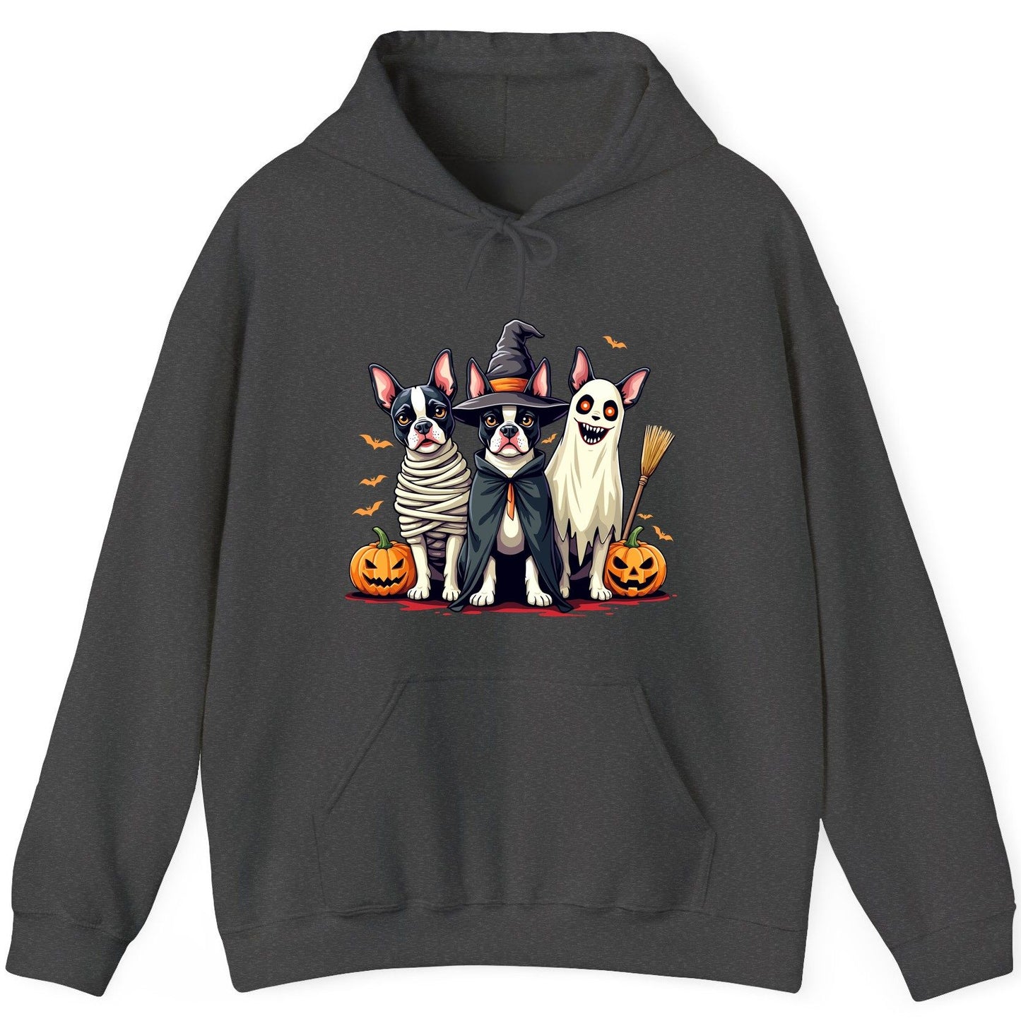Halloween Boston Terrier Trio boston terrier Hoodie Dark Heather product mockup