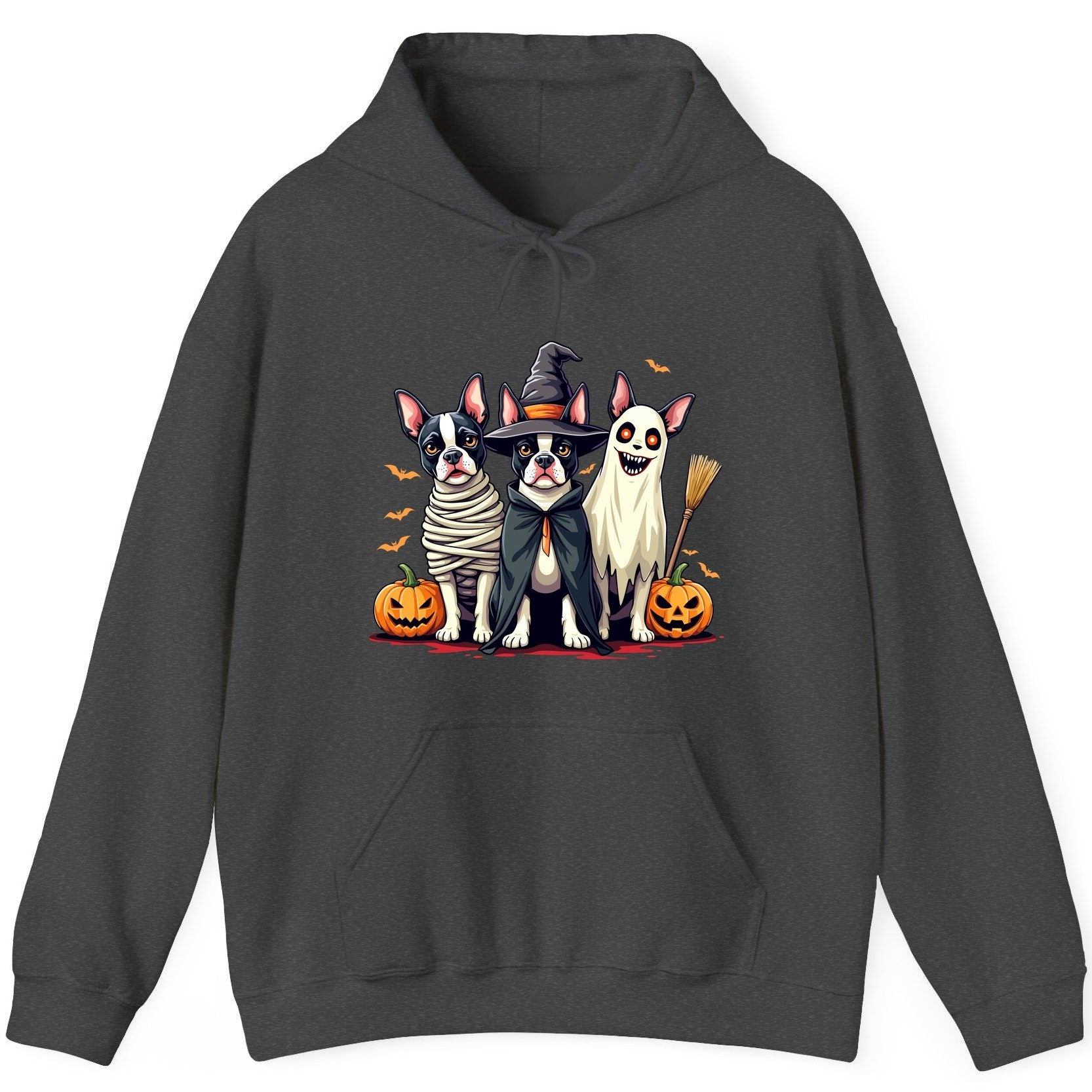 Halloween Boston Terrier Trio boston terrier Hoodie Dark Heather product mockup