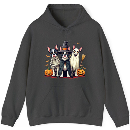 Halloween Boston Terrier Trio boston terrier Hoodie Dark Heather product mockup