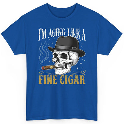 I'm Aging Like a Fine Cigar smoking skull T-Shirt Royal product mockup