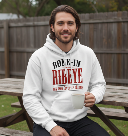 Bone-In Ribeye Steak Humor Hoodie - White