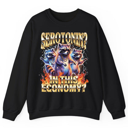 Serotonin in This Economy? raccoon Sweatshirt Black product mockup