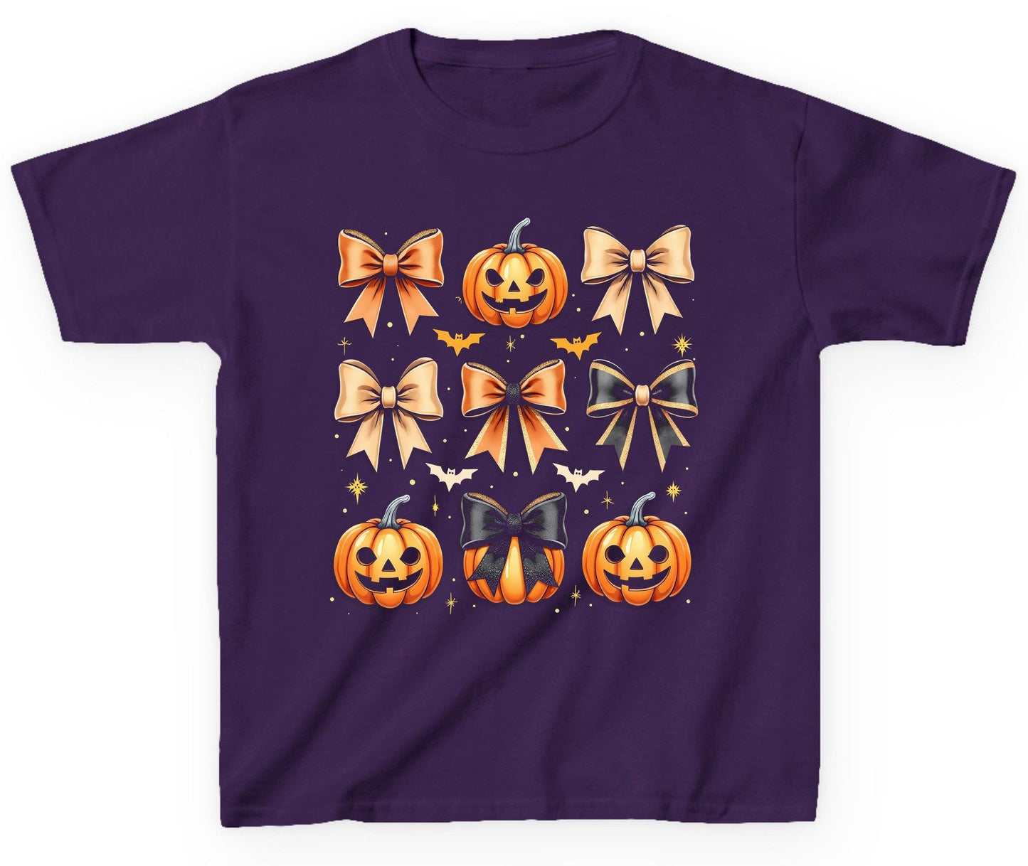 Cute Halloween Pumpkins and Bows Halloween Youth T-Shirt Purple product mockup