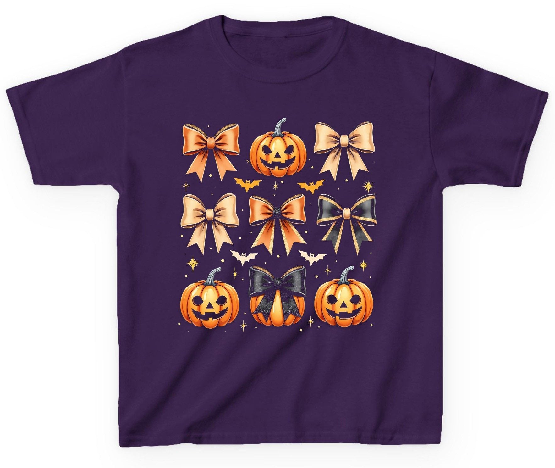 Cute Halloween Pumpkins and Bows Halloween Youth T-Shirt Purple product mockup