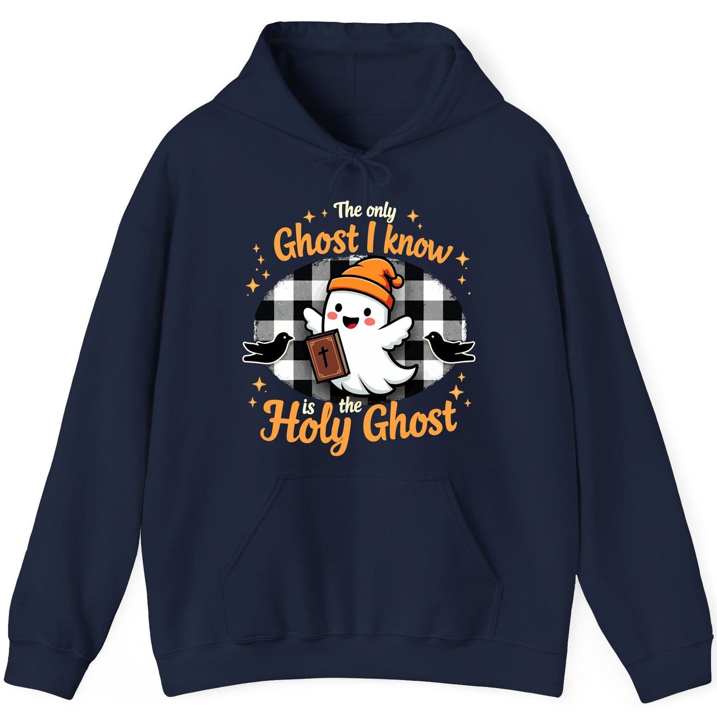 The Only Ghost I Know Is the Holy Ghost christian Halloween Hoodie Navy product mockup