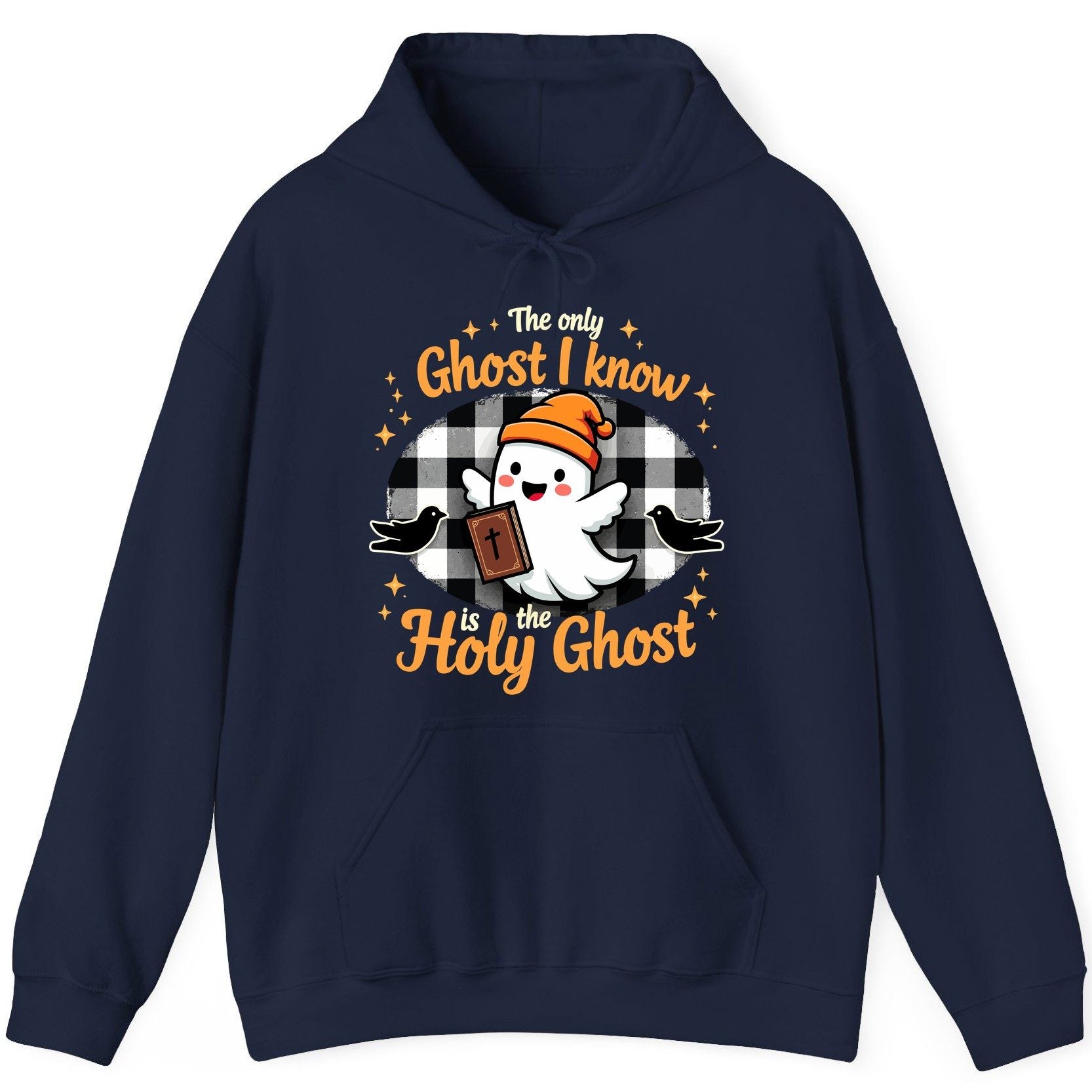 The Only Ghost I Know Is the Holy Ghost christian Halloween Hoodie Navy product mockup