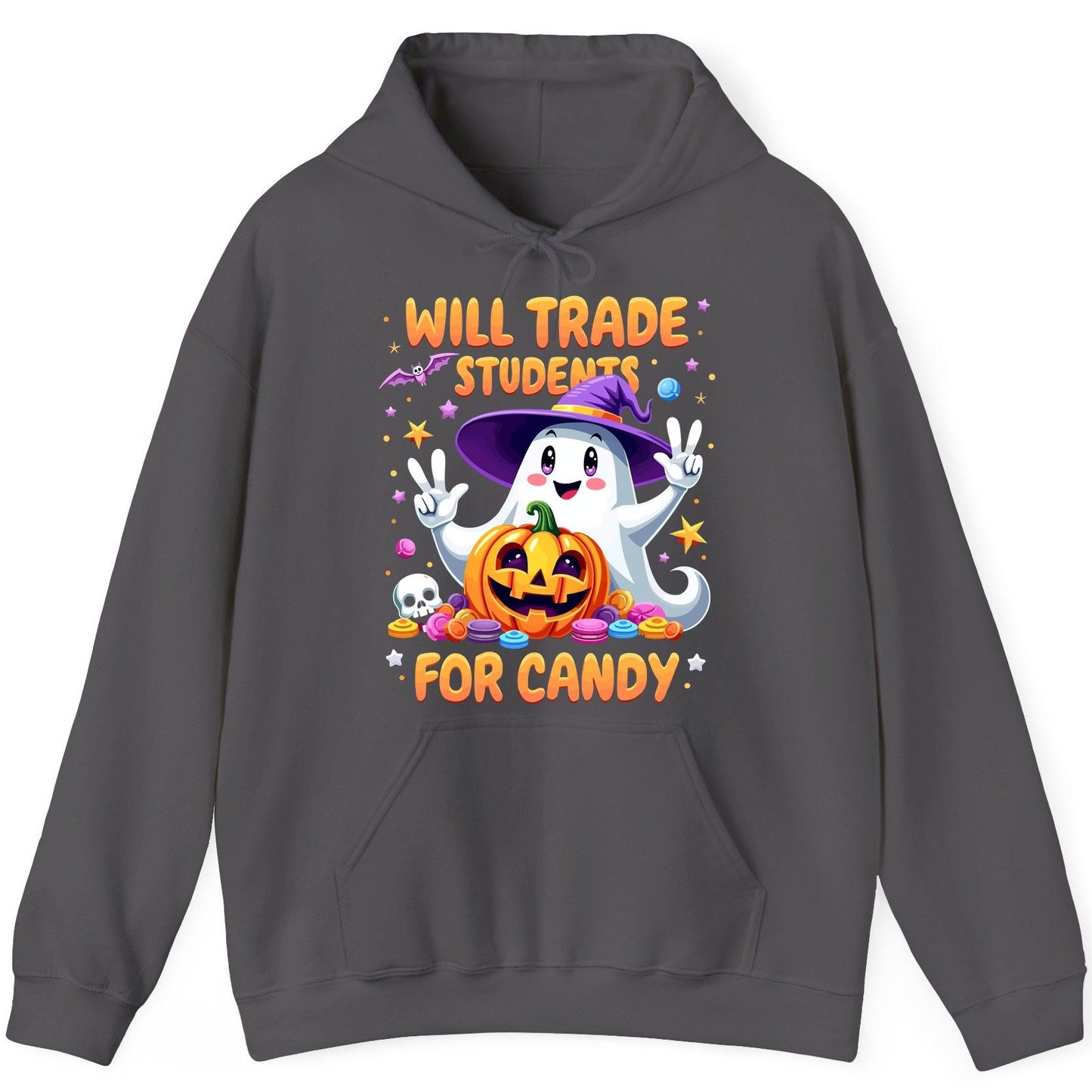Will Trade Students for Candy teacher Halloween Hoodie Charcoal product mockup
