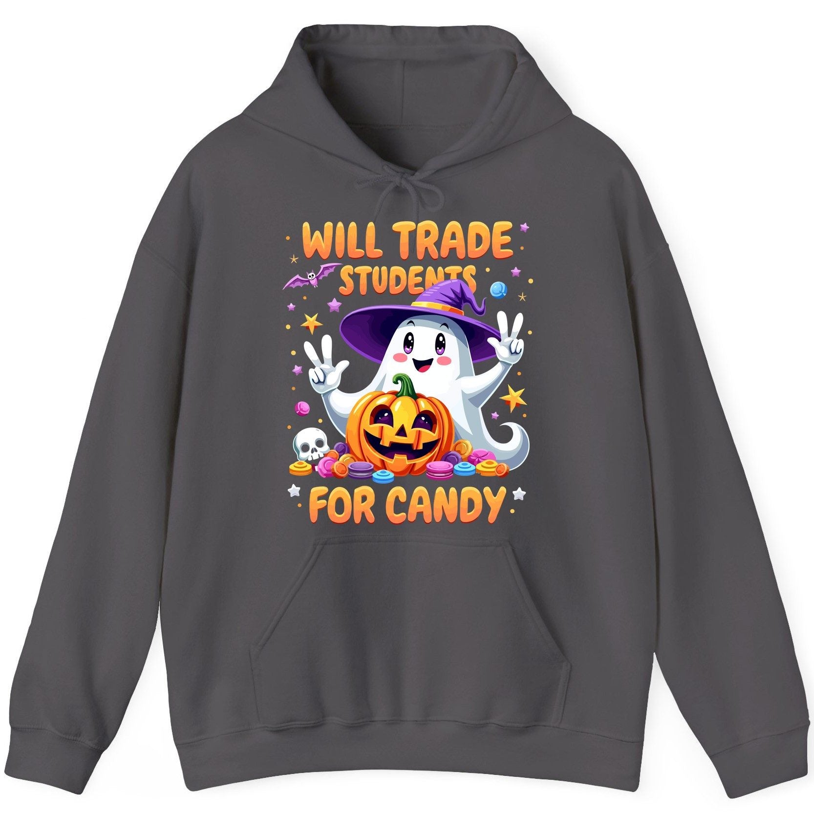 Will Trade Students for Candy teacher Halloween Hoodie Charcoal product mockup