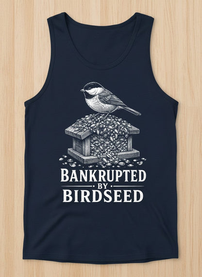 Bankrupted By Birdseed Funny Tank Top - product mockup - Navy