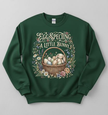 Egg-specting A Little Bunny Pregnancy Announcement Sweatshirt - Forest Green
