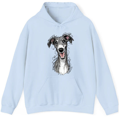 Smiling Greyhound Caricature greyhound Hoodie Light Blue product mockup
