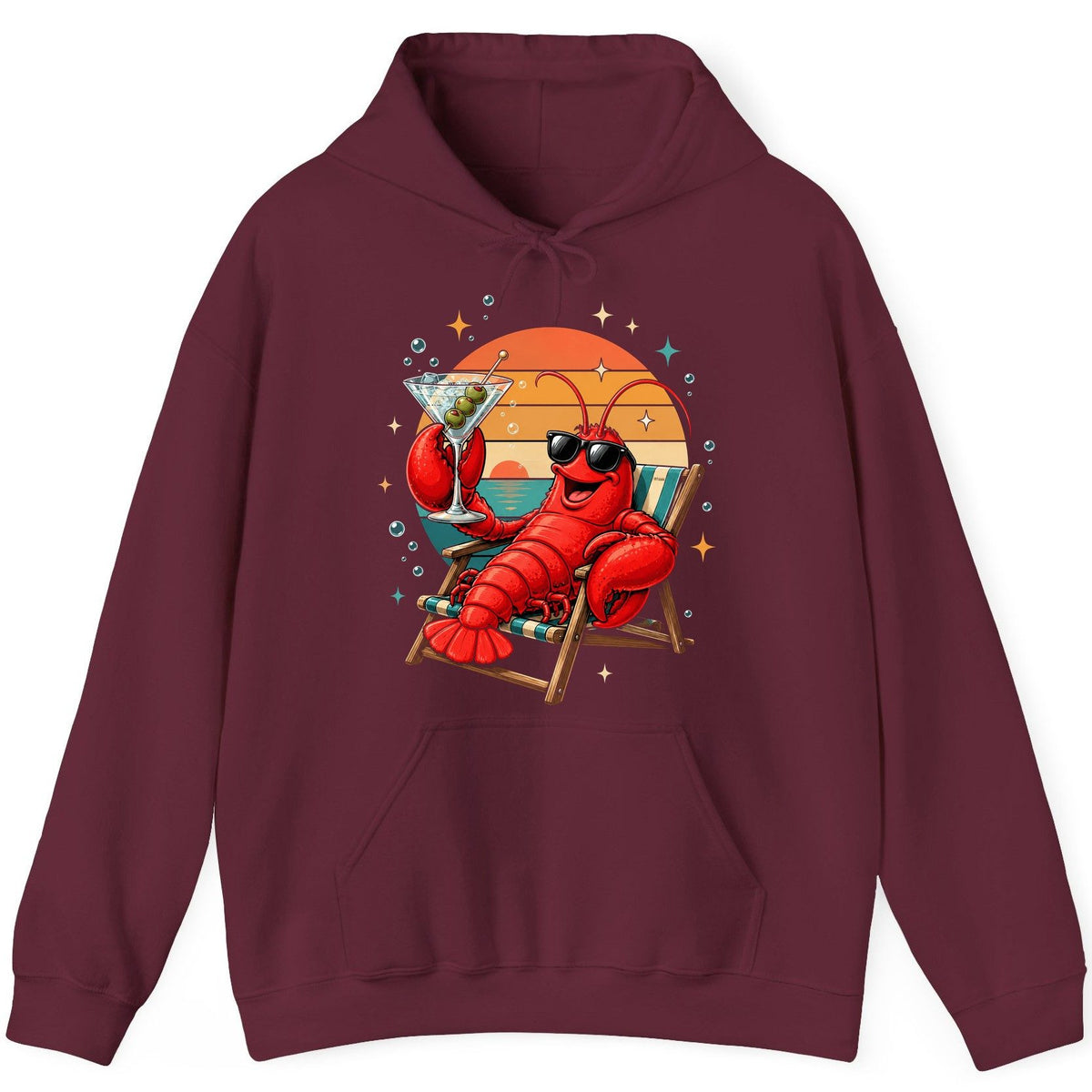 Funny Lobster Drinking Martini lobster Hoodie Maroon product mockup