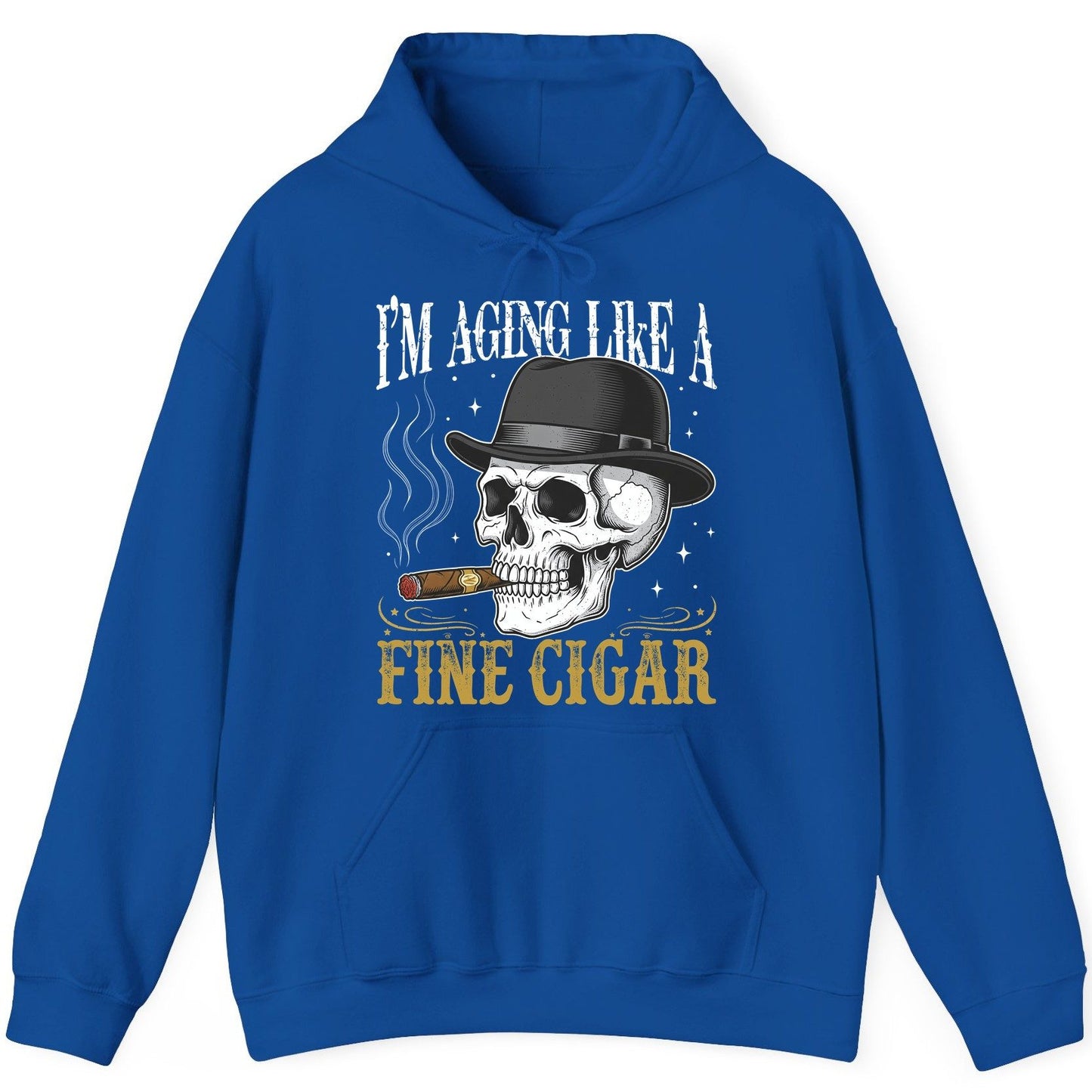 I'm Aging Like a Fine Cigar smoking skull Hoodie Royal product mockup