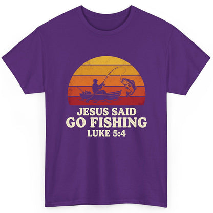 JESUS SAID GO Fishing LUKE 5 4 Retro Christian T-Shirt - product mockup - Purple