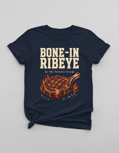 Bone-In Ribeye Steak Illustration T-Shirt - Navy
