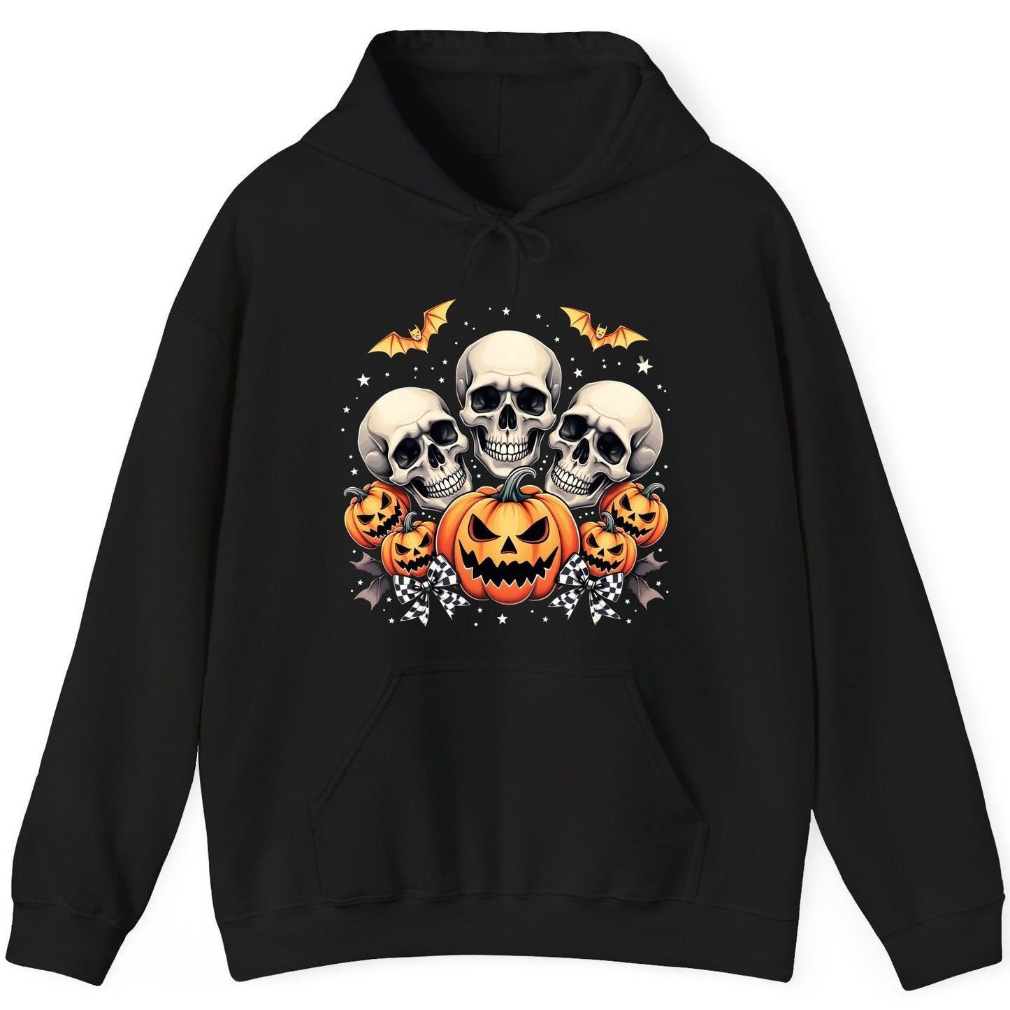 Skulls and Pumpkins Halloween Halloween Hoodie Black product mockup