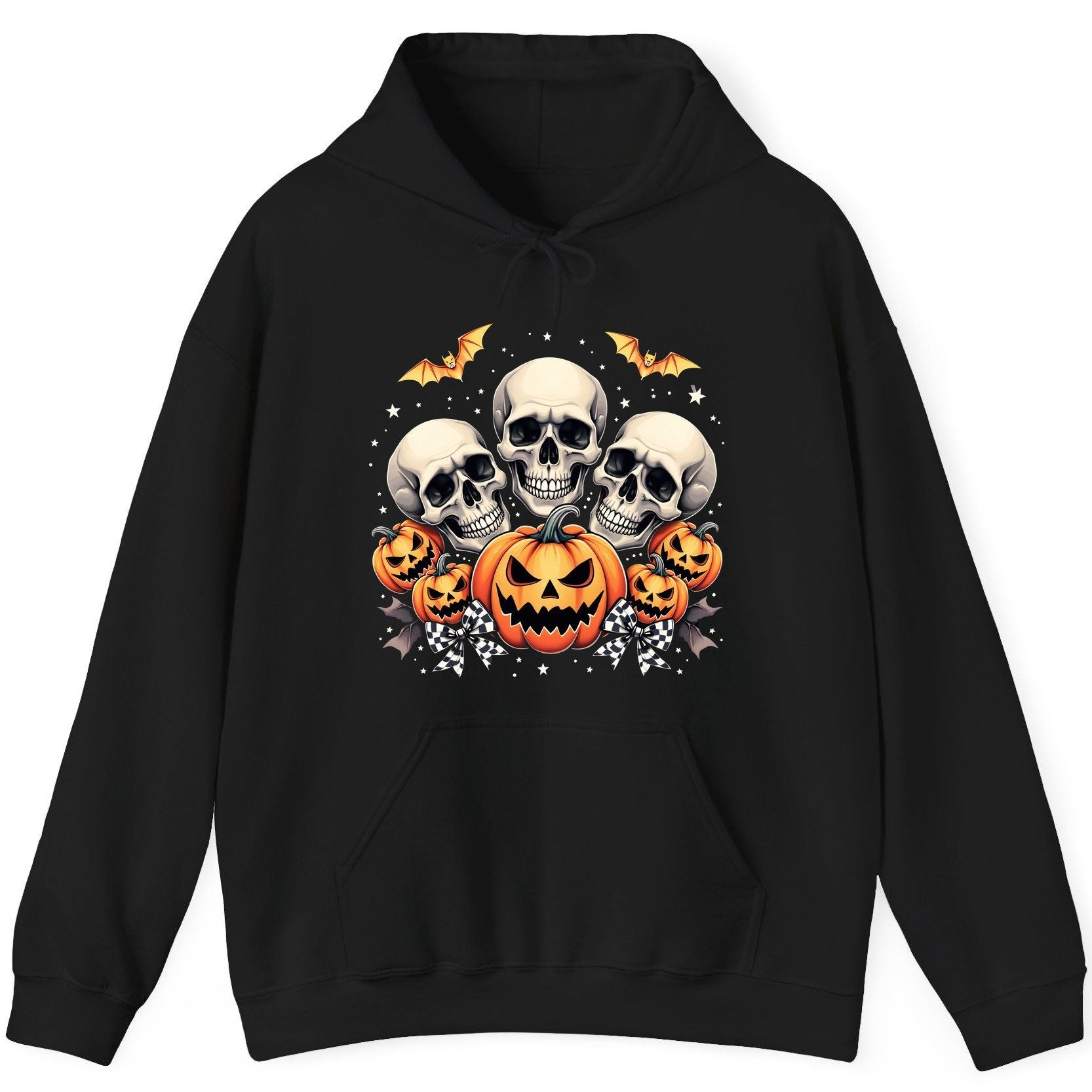 Skulls and Pumpkins Halloween Halloween Hoodie Black product mockup