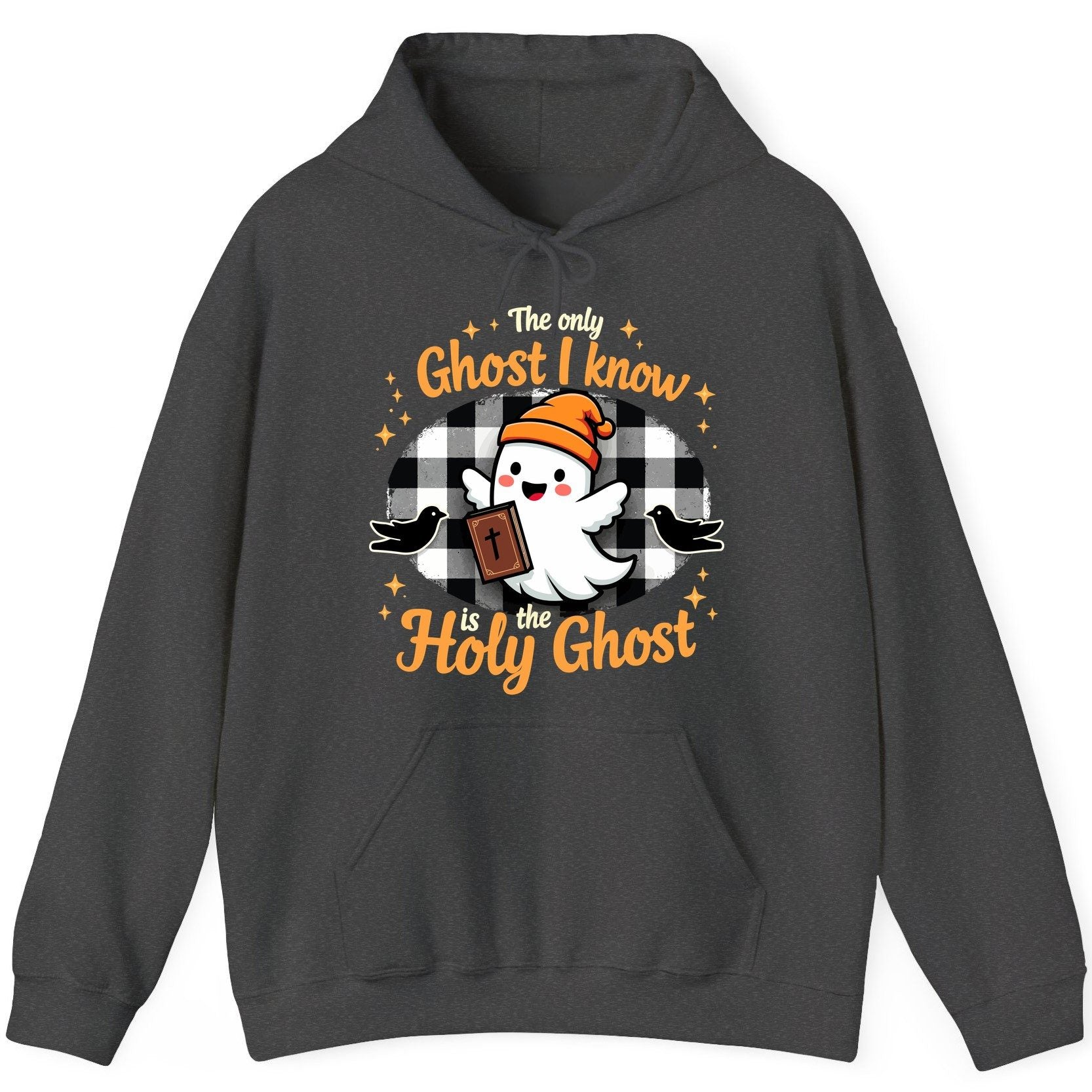 The Only Ghost I Know Is the Holy Ghost christian Halloween Hoodie Dark Heather product mockup