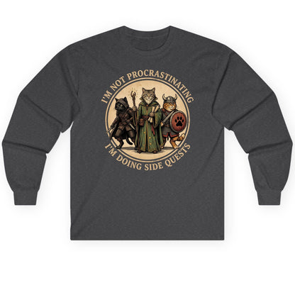 I'm Not Procrastinating I'm Doing Side Quests rpg cats Long Sleeve Tee Dark Heather product mockup