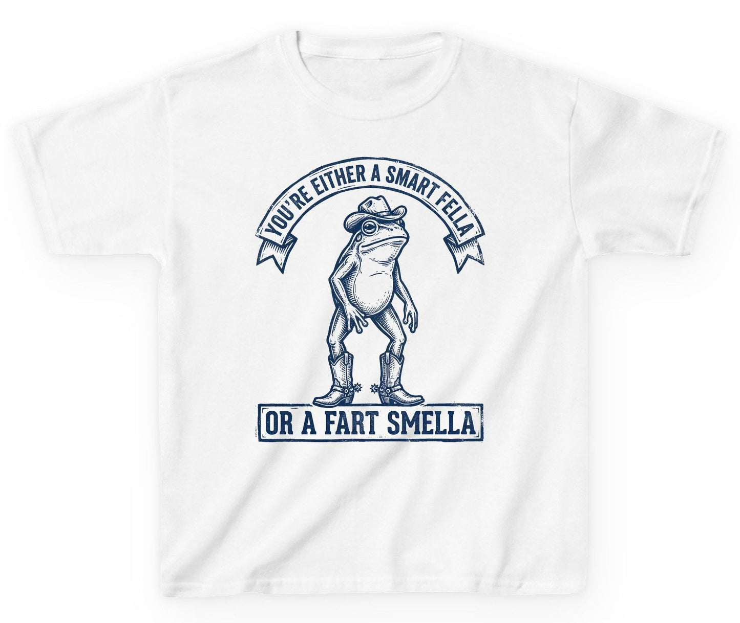 You're Either a Smart Fella or a Fart Smella cowboy frog Youth T-Shirt White product mockup