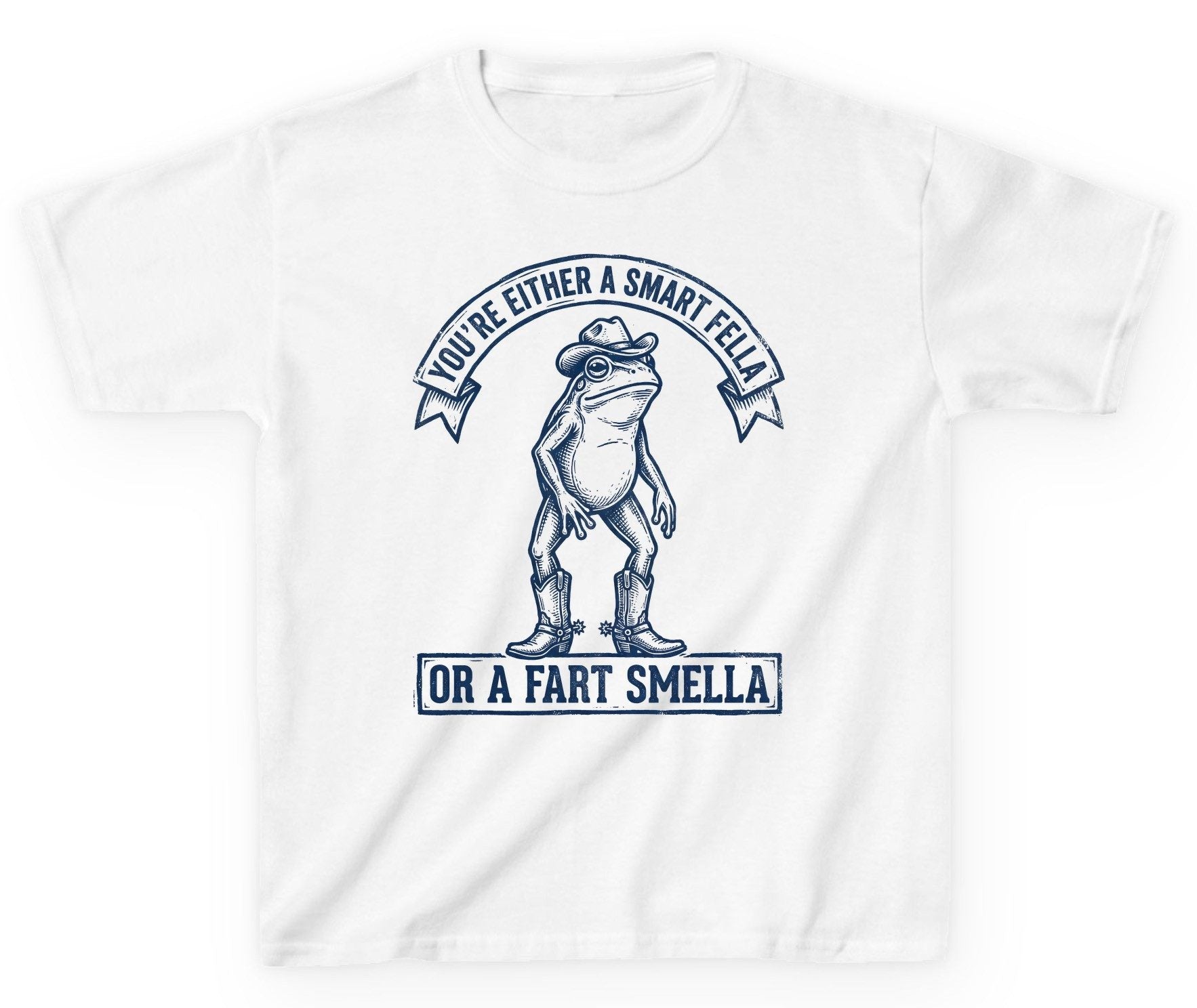 You're Either a Smart Fella or a Fart Smella cowboy frog Youth T-Shirt White product mockup