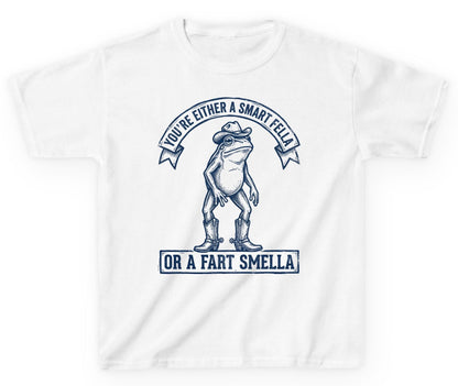 You're Either a Smart Fella or a Fart Smella cowboy frog Youth T-Shirt White product mockup