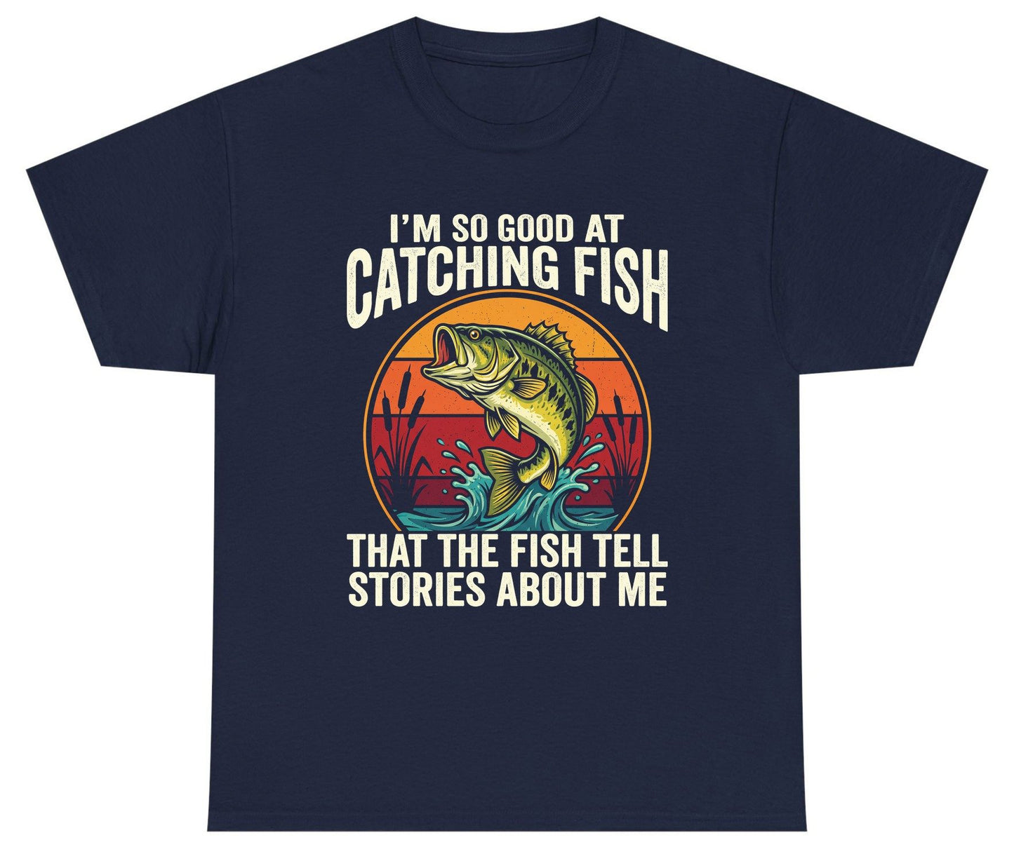 I'm So Good at Catching Fish That the Fish Tell Stories About Me fishing Youth T-Shirt Navy product mockup
