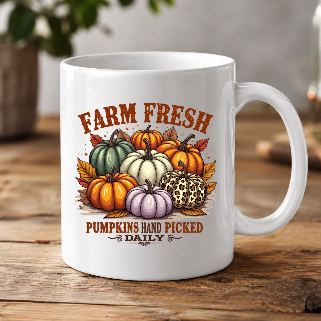 Farm Fresh Pumpkins Hand Picked Daily autumn pumpkins White Mug White product mockup