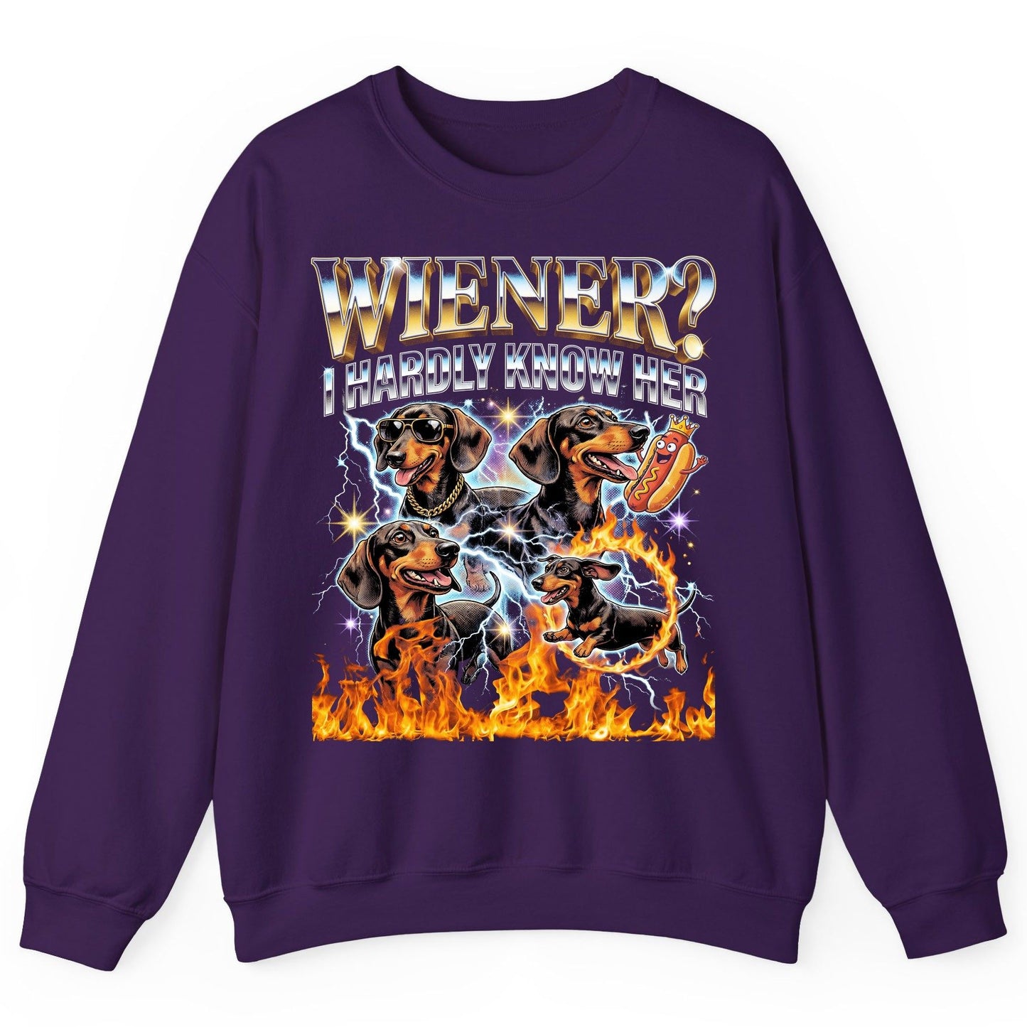 Wiener I Hardly Know Her dachshund Sweatshirt Purple product mockup