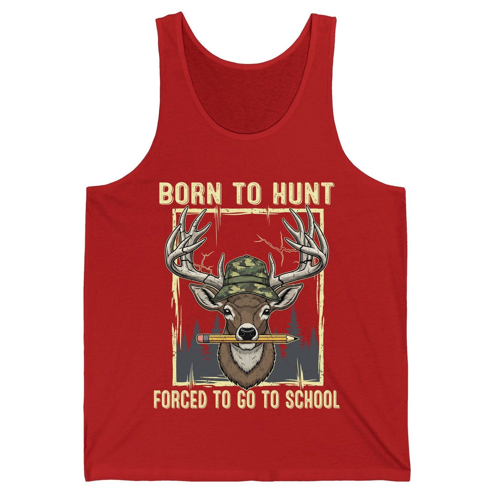 Born to Hunt Forced to Go to School hunting Tank Top Red product mockup