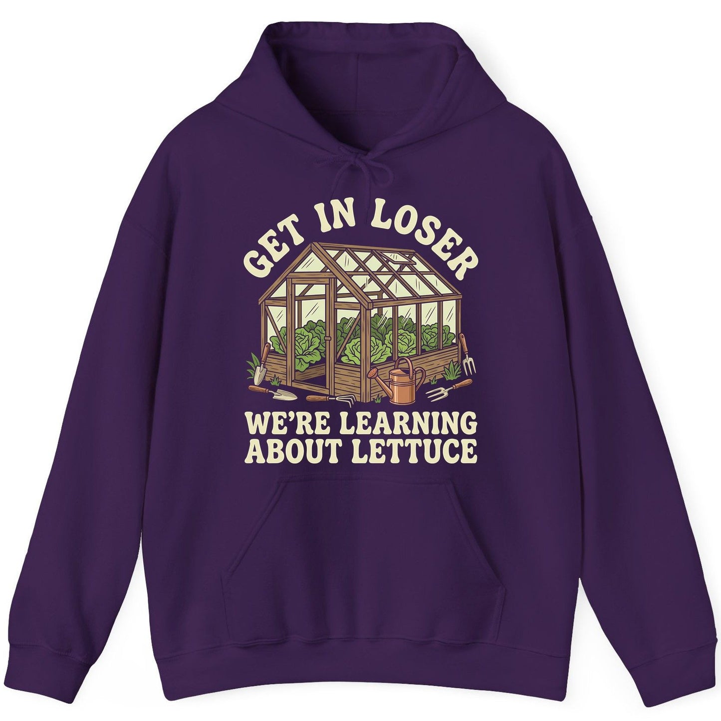 GET IN LOSER WE'RE Learning ABOUT Lettuce Funny Gardening Hoodie - product mockup - Purple